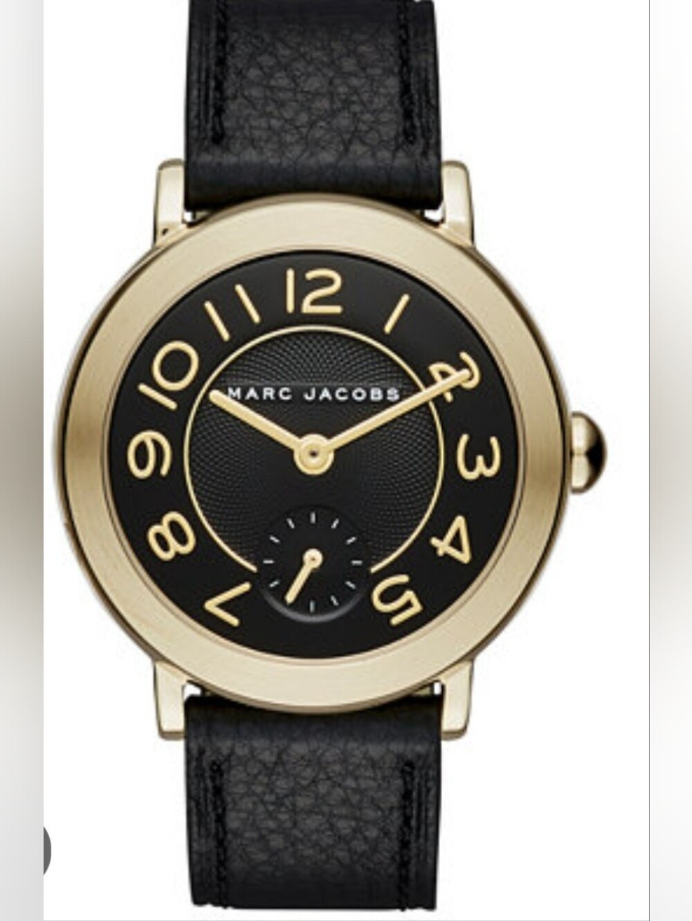 Marc Jacobs Black and Gold Round Dial Leather Watch